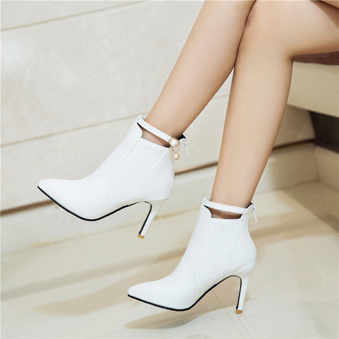 YMECHIC Sexy Thin High Heels Party Wedding Shoes Woman White Black Ankle Boot Big Size Buckle Strap Pointed Toe Pumps Stiletto ► Photo 1/1