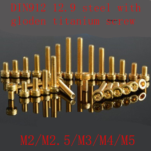 10-20Pcs G12.9 DIN912 Titanium plating  Gold Hex socket Screw M2 M2.5 M3 M4 M5 Hex Socket titanium plating  glod cap head Screw ► Photo 1/1