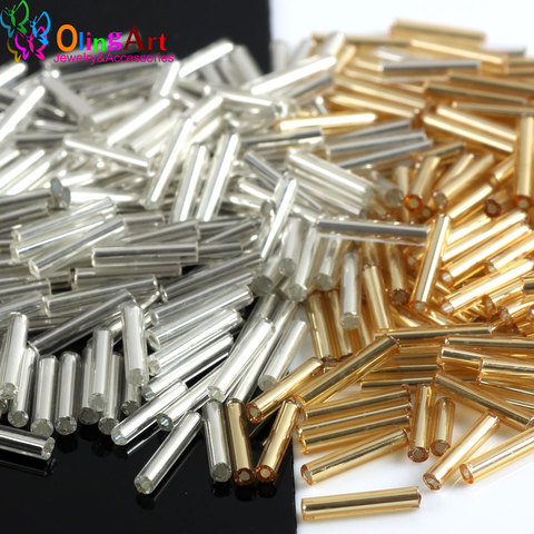 OlingArt Gold Silver color 20g/lot Silver color-Lined Glass Seed Beads 9mm/11mm  Bugle Tube  Bracelet DIY jewelry making ► Photo 1/4