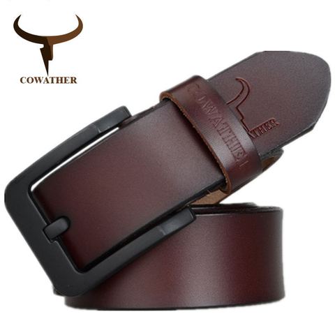 COWATHER male belt for mens high quality cow genuine leather belts 2022 hot sale strap fashion new jeans Black Buckle XF010 ► Photo 1/6