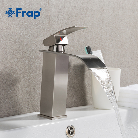 Frap Brushed Nickel Bathroom Faucet Waterfall Faucets Single Handle Brass bath Basin hot and cold Water Mixer Tap  Y10137 ► Photo 1/6