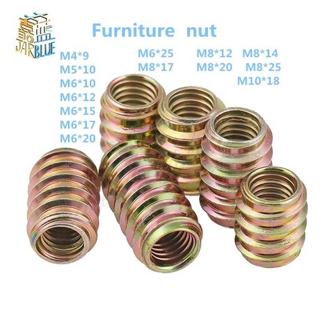 20Pc/50Pc/100Pc M4 M5 M6 M8 M10 Furniture Pass-through Drive Unhead Threaded Nut Color Zinc Plated Carbon Steel Wood Insert Nuts ► Photo 1/4