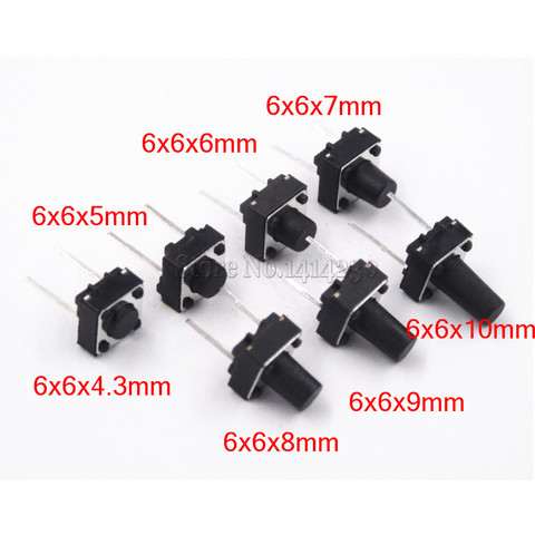 20Pcs Tactile Switch Momentary Tact 6x64.3/5/6/7/8/9/10mm 6*6*4.3mm 5mm 6mm 7mm 8mm 9mm 10mm Middle pin 2pins ► Photo 1/2