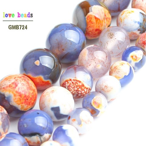Stone Beads Orange Blue Fire Agates Round Loose Spacer Beads for jewelry making DIY Bracelet Strand 15