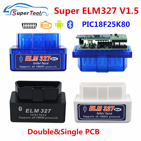 10PCS/Lot OBDII Scanner ELM327 1.5 Car Diagnostic Tool ELM 327 PIC18F25K80 Bluetooth V1.5 ELM327 OBD2 Bluetooth Code Reader V1.5 ► Photo 1/6