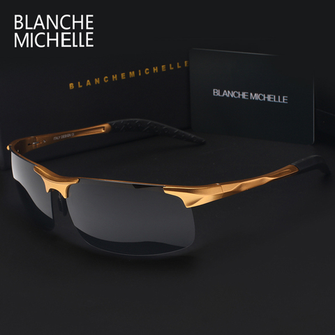 High Quality Ultra-Light Aluminum Magnesium Sport Sunglasses Polarized Men UV400 Rectangle Gold Outdoor Driving Sun Glasses ► Photo 1/6