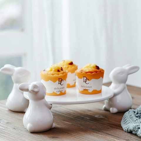 Porcelain cake plate Ceramic white rabbit foot holder creative home decorations ceramic ornaments accessories tea pastry tray ► Photo 1/6