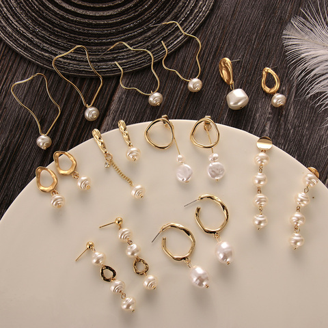 1Pair Fashion Pearl For Women Geometric Irregular Dangle Statement Earrings Jewelry Wedding Party Girl Gift ► Photo 1/6