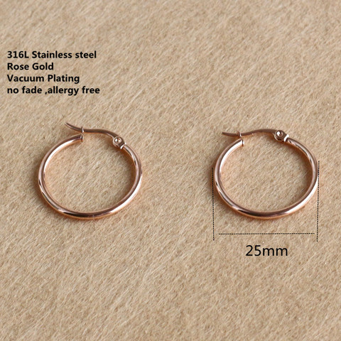 Rose Gold-color Plated Titanium 25mm Hoop Earrings 316 L Stainless Steel No Easy Fade Allergy Free ► Photo 1/3