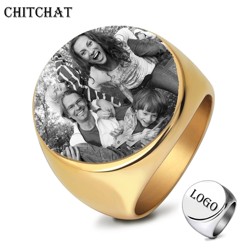 Customized Rings Engrave Name Photo Logo Ring Stainless Steel Round Mens Signet Rings For Family Wedding Personalized Gifts ► Photo 1/5