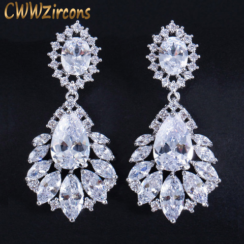 CWWZircons Elegant Chandelier AAA+ Cubic Zirconia Long Big Crystal Bridal Dangle Drop Earring for Wedding Jewelry CZ202 ► Photo 1/6