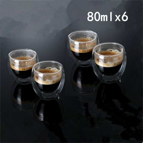 1/4/6PCS Double Wall Glass Cup Clear Resistant Handmade Mini Tea Mug Coffee Milk Juice Healthy Drink Double Layer Glass Mug ► Photo 1/6