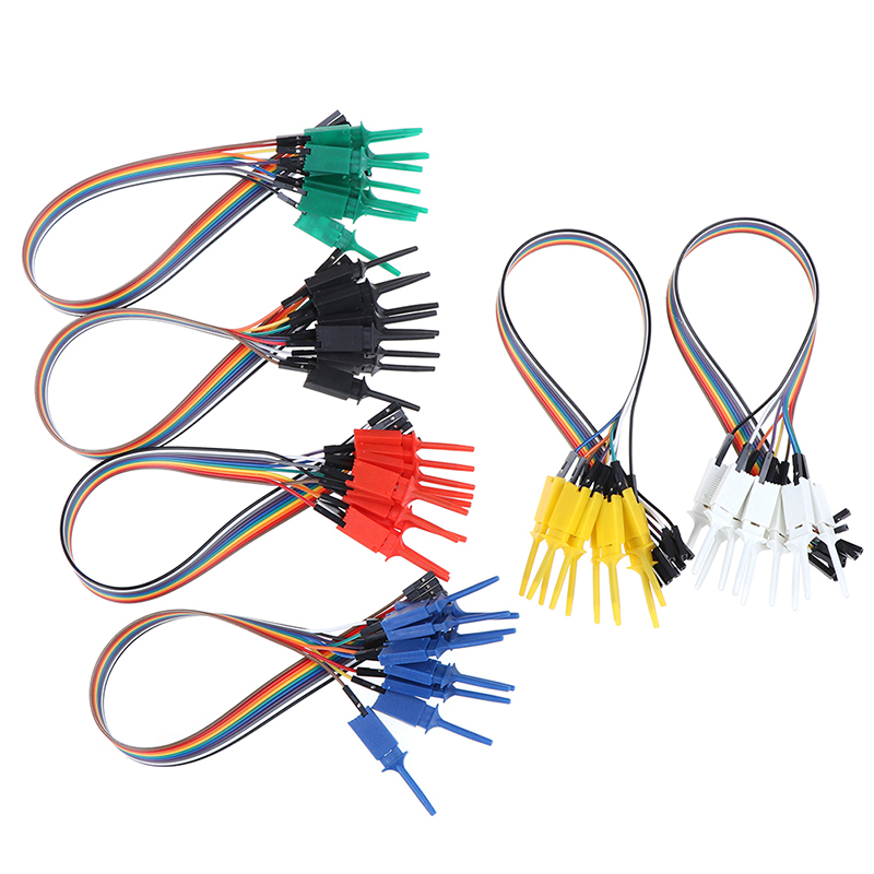 10Pcs Multimeter Lead Wire Test Probe Round Single Hook Clip Testing Clamp Black 