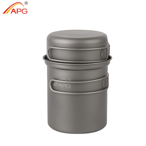 APG Camping Tableware Titanium Pot Pan Bowl With Folding Handle Outdoor Picnic Cooking Cookware ► Photo 1/6