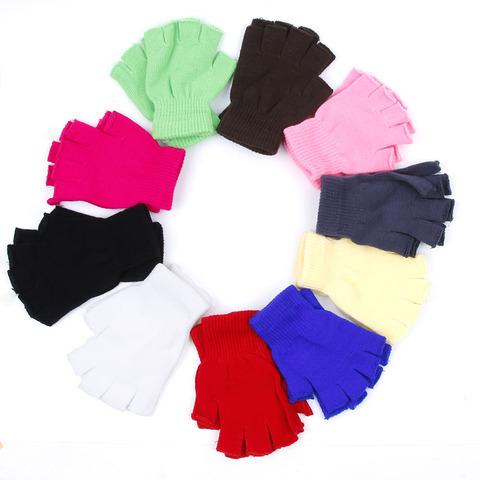Ladies Winter Fingerless Gloves Mittens Solid Color Fingerless Half Fingers Warm KnitMagic Gloves Mittens Unisex Gloves ► Photo 1/6