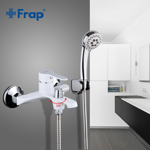 FRAP white bathroom fixture waterfall restroom bath shower faucets set wall mounted bathtub rain shower faucet mixer set F3241 ► Photo 1/6