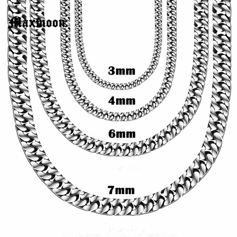Maxmoon Stainless Steel Curb Cuban Necklace for Men Women Gold Black Silver Steel Curb Chain Necklace 20-90cm Fashion Jewelry ► Photo 1/4