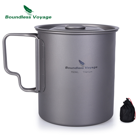 Boundless Voyage 750ml Titanium Cup Mug Pot with Folding Handle Outdoor Camping Ultralight Big Capacity Tableware Water Bottle ► Photo 1/6
