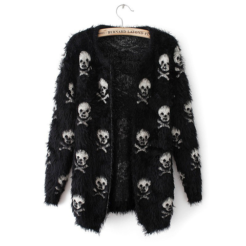 2022 Short Women Autumn Sweater Mohair Skulls Printing Female Outwear Cardigans Short Knitted Womens Cardigans ► Photo 1/5