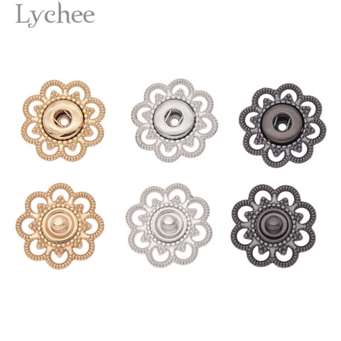 Lychee Life 10pcs Hollow Flower Shaped Metal Snap Buttons Gold Color Silver Color Button DIY Sewing Accessories For Clothes ► Photo 1/6