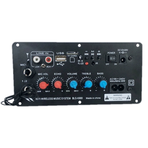 AC 220V 12v 24v Digital Bluetooth Stereo Amplifier Board Subwoofer Dual Microphone Karaoke Amplifiers For 8-12 Inch Speaker ► Photo 1/6