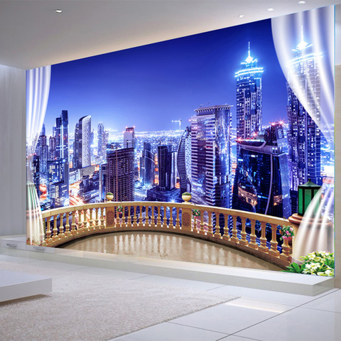 3D Wallpaper City Building Night Landscape Photo Wall Mural Living Room Bedroom Cafe Background Wall Papers Papel De Parede Sala ► Photo 1/6