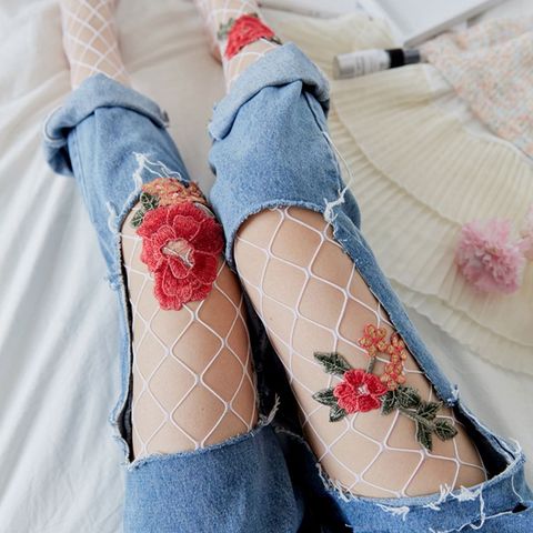 Sexy Lady Transparent Fishnet Tights Flower Silk Stockings Mesh Pantyhose Lady Embroidery Flowers Tights ► Photo 1/4