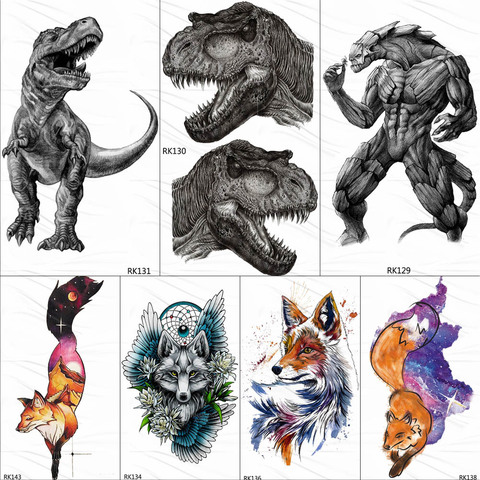 OMMGO Dinosaur Monster Fierce Temporary Tattoos Sticker Roar Tyrannosaurus Rex Custom Tattoo Body Art Arm Wrist Fake Tatoos Men ► Photo 1/6