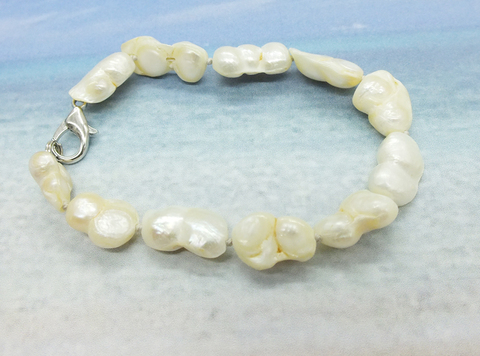 10MM Real Ivory White Baroque Pearl Bracelet. GIVE girl very beautiful gift  7.5