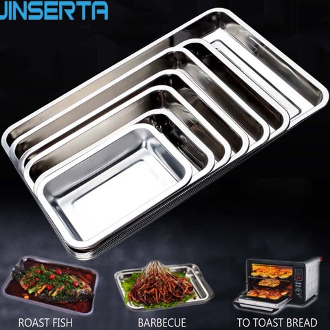JINSERTA Stainless Steel Storage Trays Thick Pans Rectangular Multi-function Cafeteria Tray Barbecue Deep Rice Dishes Plate ► Photo 1/6