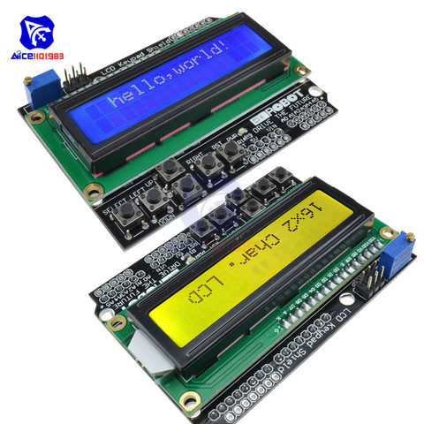 diymore 1602 LCD Keypad Shield 1602 LCD Display ATMEGA328 ATMEGA2560 for Raspberry Pi Arduino UNO R3 Blue/Yellow Backlight ► Photo 1/6