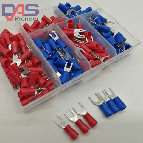 190pcs 6sizes  SV Crimp Terminal  Spade fork connector kit   Wire Copper Crimp Connector Insulated Cord Pin End Terminal ► Photo 1/5