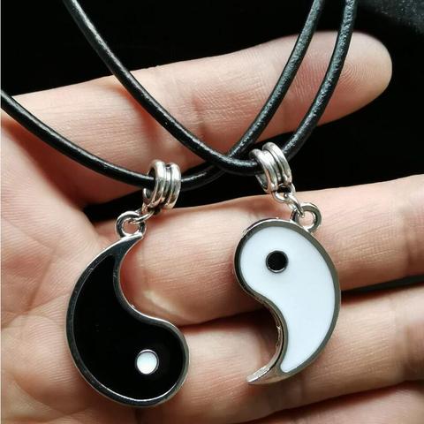 Paired Chain Pendants For Couples Tai Chi Yin Yang Necklace For Women Leather Pendants  White Black Friendship Couples Necklaces ► Photo 1/6