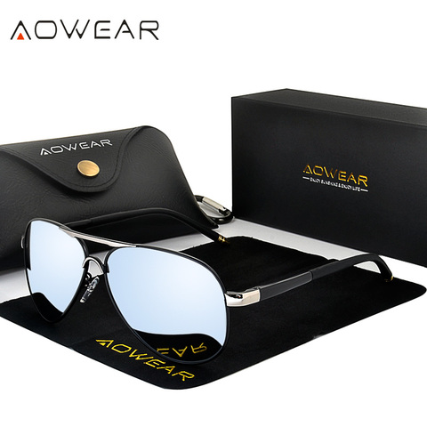 AOWEAR Men's Aviation Sunglasses Men Polarized Mirror Sunglass for Man HD Driving Polaroid Sun Glasses lunettes de soleil homme ► Photo 1/6