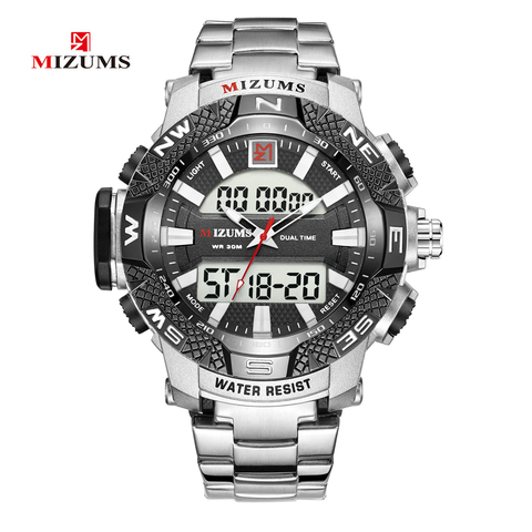 Digital Quartz Wristwatches Dual Display Luxury Brand Men's Sports Watches Man Silver Black Stainless Steel Watch Men Male Clock ► Photo 1/6