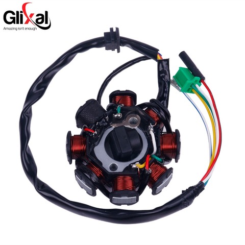 Glixal 8-coil Magneto Alternator Stator for GY6 125cc 150cc 152QMI 157QMJ Chinese Scooter Moped ATV Go Kart Quad Engine (3+2) ► Photo 1/1