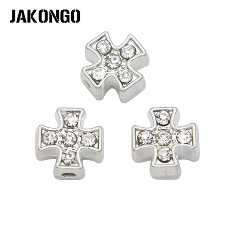 JAKONGO  Silver Plated Crystal Cross Spacer Beads Loose Beads for Jewelry Making Handmade Bracelet Accessories 8mm 6pcs ► Photo 1/3