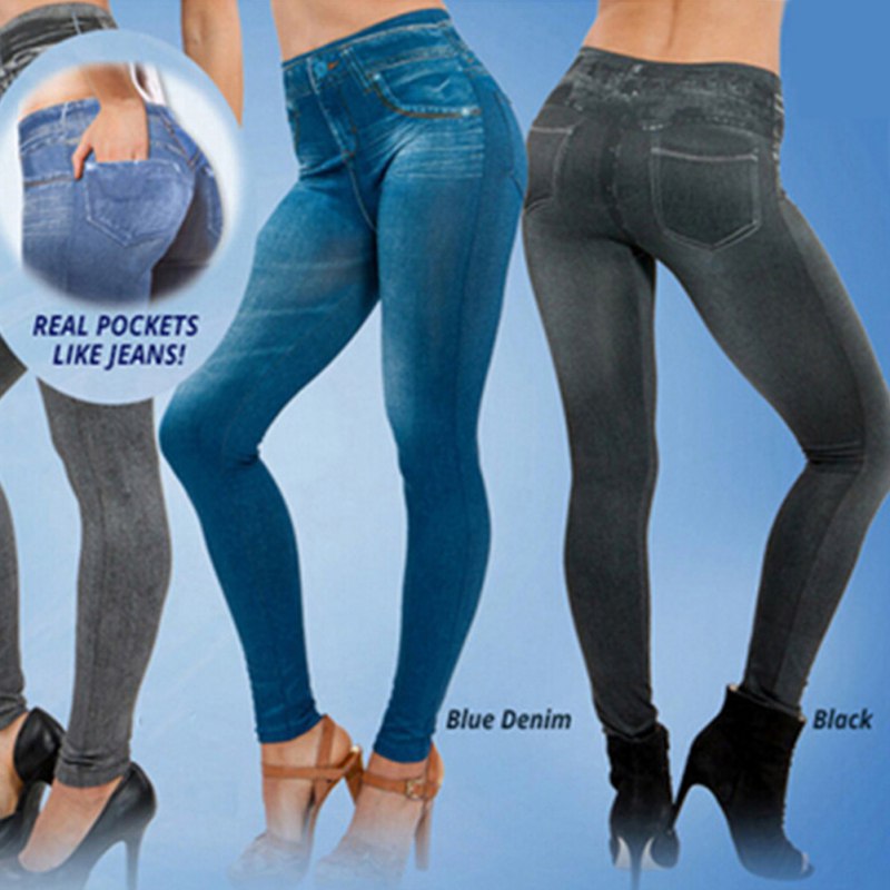 CUHAKCI Fashion Slim Faux Denim Jeans Women Leggings For Fitness