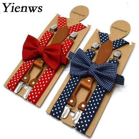 Yienws Baby Kids Suspenders and Bow Tie Red Navy Polka Dot Boys Suspenders Bowties Girls Tirantes Bebe  65cm 110cm YiA154 ► Photo 1/5