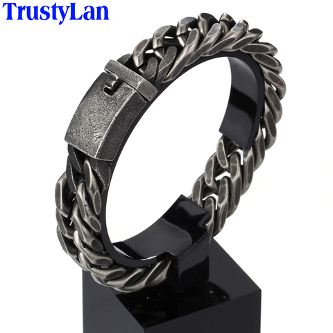 TrustyLan Vintage Black Stainless Steel Bracelet Men Fashion Rhombus Thick Chain Link Mens Bracelets Bangles 2022 Jewelry Gift ► Photo 1/6