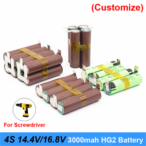 Battery 18650 hg2 3000mAh 20amps for 14.4v 16.8v screwdriver battery weld soldering strip 4S 4S2P 16.8v battery pack (customize) ► Photo 1/6