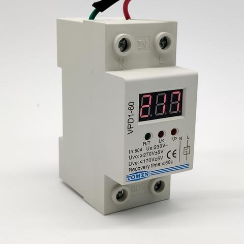 40A 60A 220V  automatic reconnect over voltage under voltage protection protective device relay with Voltmeter voltage monitor ► Photo 1/6