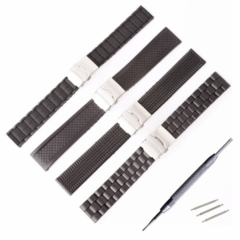 4 Model Silicone Gel Rubber Watch Band Strap Straight End Bracelet Stainless Steel Double Folding Clasp 20 22 mm Watchband ► Photo 1/6