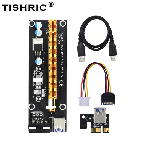 TISHRIC 60cm PCIE PCI-E Riser Card PCI Express Extender 1x to 16x USB 3.0 SATA to 4Pin IDE Molex Adapter Mining Bitcion Miner ► Photo 1/6