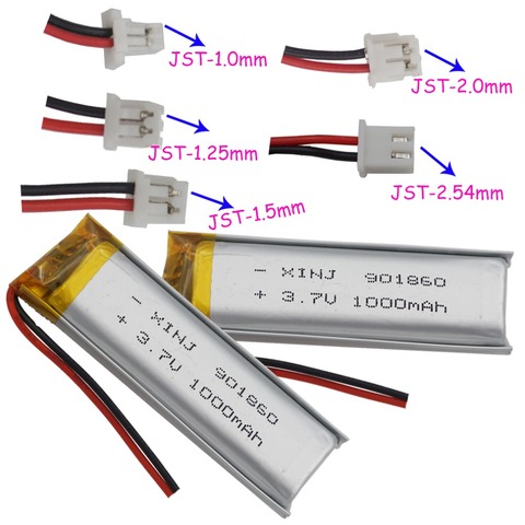 XINJ 2pcs 3.7V 1000mAh li Lithium Polymer Battery 2pin 1.0/1.25/1.5/2.0/2.54mm plug For Camera navigation bluetooth phone 901860 ► Photo 1/5