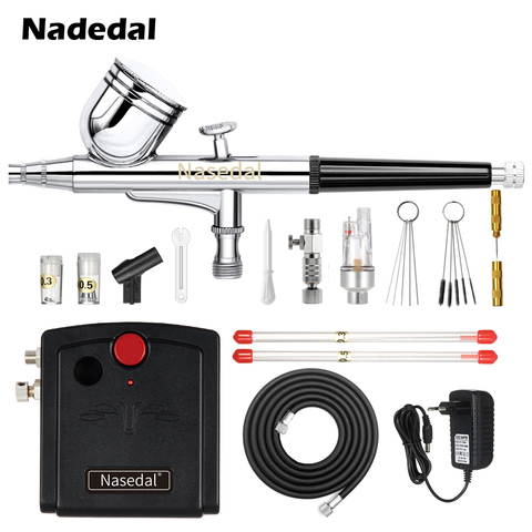 Nasedal NT-19 Dual-Action Airbrush with Compressor 0.3mm  Spray Gun Airbrush Kit for Nail Airbrush for Model/Cake/Car Painting ► Photo 1/6