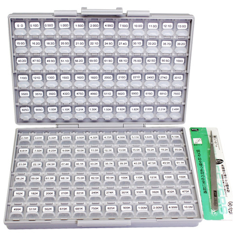 AideTek New SMD 0603 1% 144 Values Resistor Kit 10Mohm assorted  14400 BOX-ALL DE UK Ship  lables plastic part box R06E24100 ► Photo 1/6