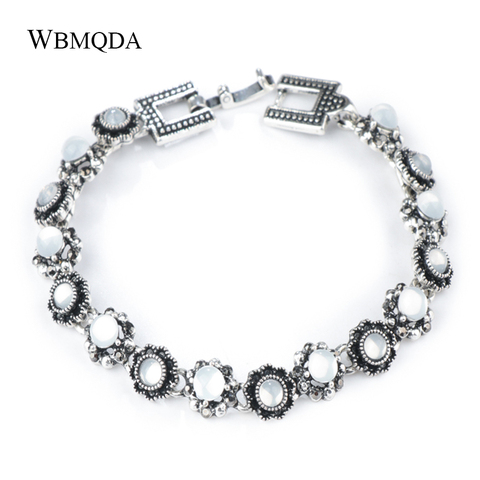 Wbmqda Vintage Jewelry Round Flower White Moonstone Ancient Silver Color Charm Bracelets For Women Seaside Holiday Jewelry Gift ► Photo 1/6