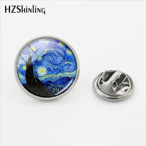 2022 New The Starry Night By Van Gogh Pin Stainless Steel Art Painting Lapel Pin Glass Cabochon Jewelry ► Photo 1/6