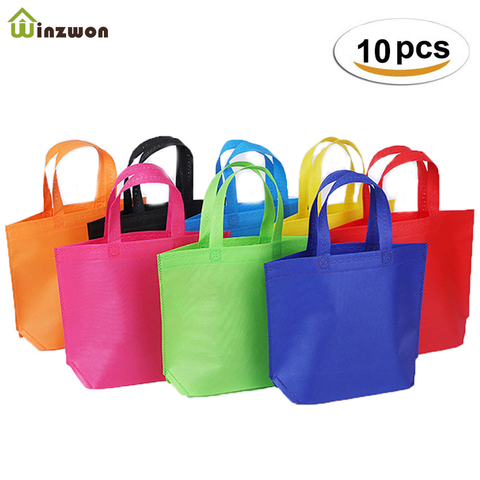 10PC Multi-use Gift Tote Bags Kids Birthday Party favor Non-woven Treat Bags 7 Solid Color with Handle Shopping Bag DIY Gift Bag ► Photo 1/6